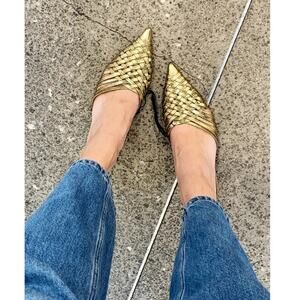 Zara Gold Metallic Woven Slip On Kitten Heels Size EUR 38/US 8